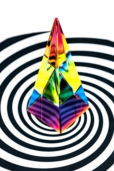 Glass Pyramid Prism Colorful Light Reflection Endless Spiral — Stock Photo, Image