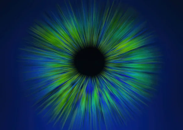 在黑色背景上的蓝色带电的人类虹膜的图解 数码艺术创作平面设计 — 图库照片
