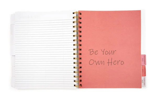 Notebook Inscription Your Own Hero White Background — 스톡 사진