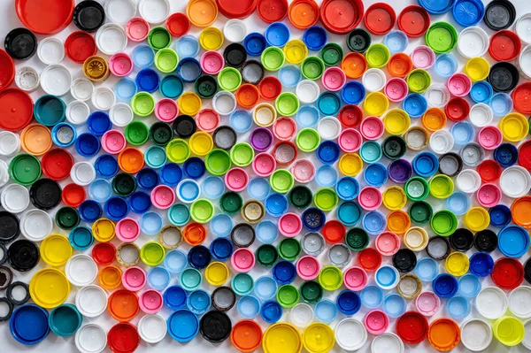 Capas Garrafa Plásticas Multicoloridas Recicladas — Fotografia de Stock