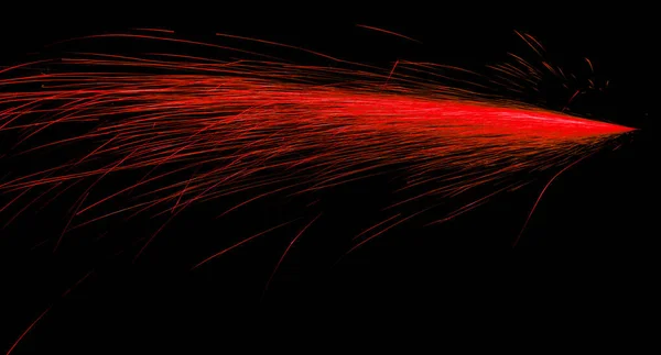 Red Fast Flying Sparks Angle Grinders Black Background — Stock Photo, Image