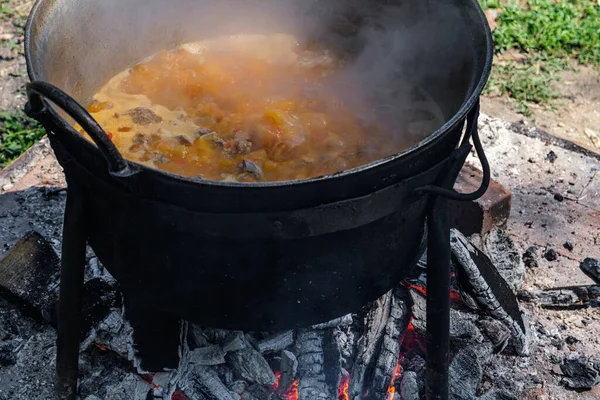 Romanian Traditional Food Prepared Cauldron Open Fire — Stock Photo, Image