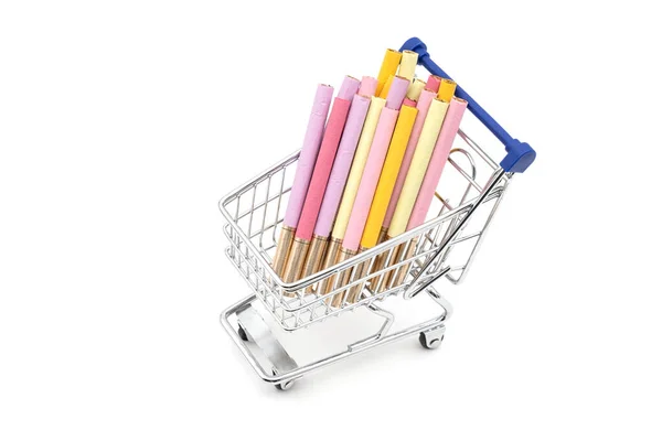 Zakupy Wykres Lub Wózek Supermarket Papierosami Różnym Kolorze — Zdjęcie stockowe