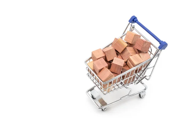 Carrinho Compras Carrinho Supermercado Com Cubos Brinquedo Madeira — Fotografia de Stock