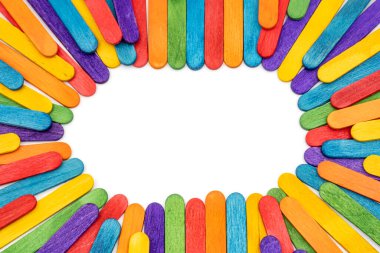 A frame made of Colorful rainbow wooden popsicles