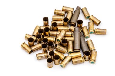 bullet cartridges casings on white background