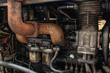 dirty diesel engine, close up view