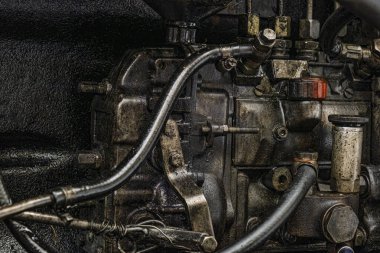 dirty diesel engine, close up view