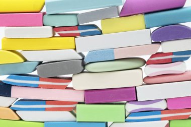 erasers arranged in overlapping rows