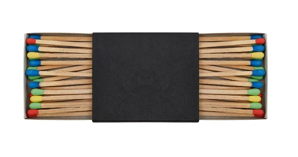 Black Double Box Matches Multicolored Match Sticks White Background — Zdjęcie stockowe