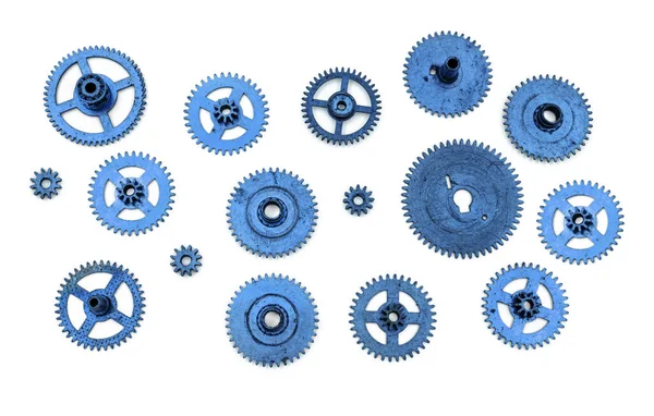 Blue Cogs Gears Wheels Collection Set White Background — Foto Stock