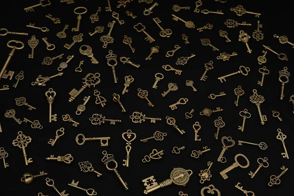 Bronze Keys Ornamental Keys Clocks Treasure Boxes Unique Shapes Design — ストック写真