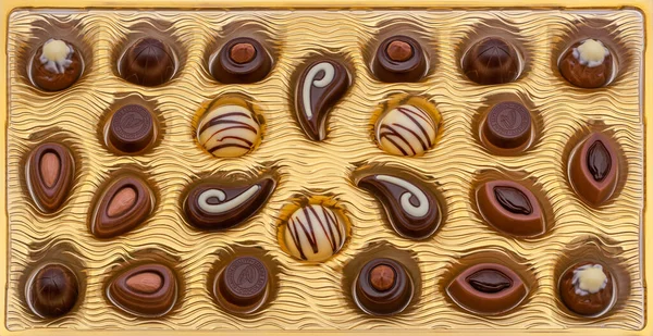 Permen Coklat Dalam Kotak Tampilan Atas — Stok Foto