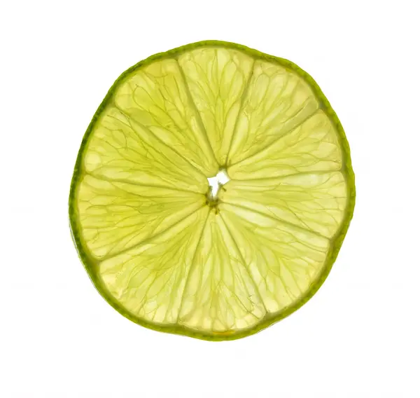 Close Backlight Slice Green Lemon — Fotografia de Stock