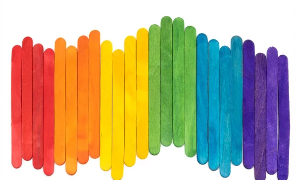 Colorful Rainbow Wooden Popsicles Colors Lgbt Flag White Background Copy — Stok fotoğraf