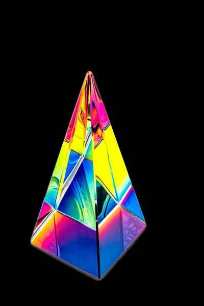 Glass Pyramid Prism Colorful Light Reflection Black Background Copy Space — Stock Fotó