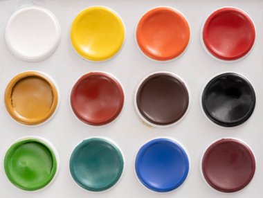 Set of watercolor paints in plastic box