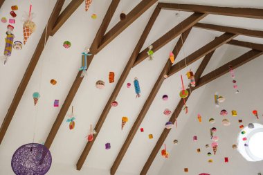 various ornaments hanging from the ceiling