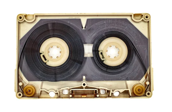 Old Audio Cassette Tape Open Top View — 스톡 사진