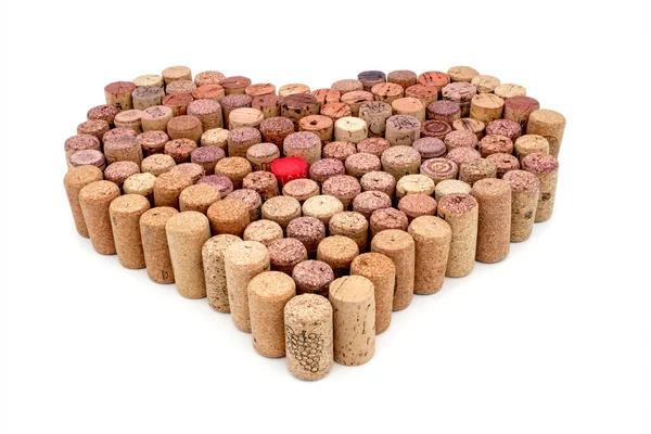 Tapones Corcho Viejos Usados Varios Tipos Vino Organizan Forma Corazón —  Fotos de Stock