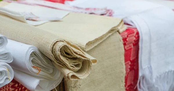 Romanian Traditional Material Fabric Rolls Table — Fotografia de Stock