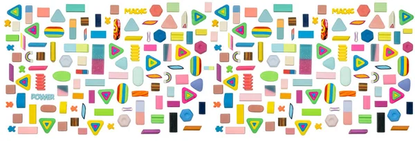 Various Shapes Colors Erasers Arranged Isolated White Background — Zdjęcie stockowe