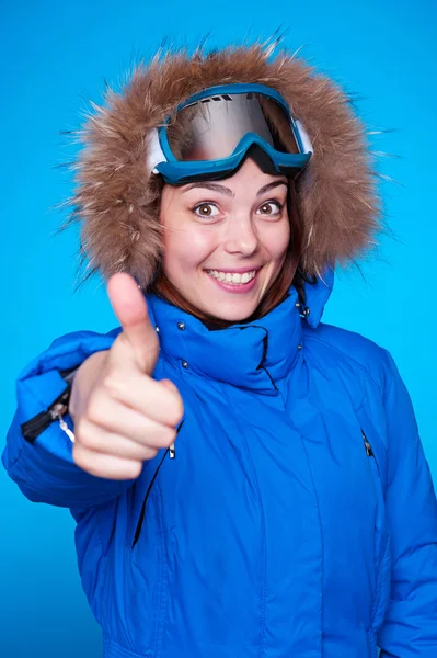 Esquiador mostrando polegares para cima — Fotografia de Stock