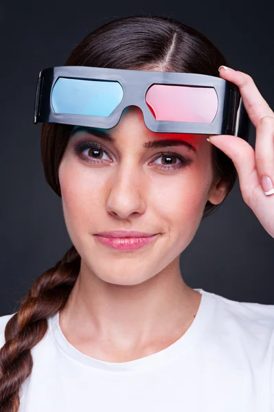Young female with stereo glasses — Stock Photo, Image