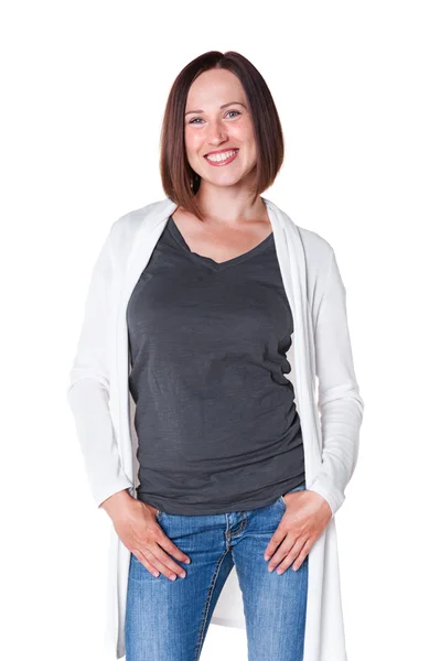 Glad young woman looking at camera — Stock Photo, Image