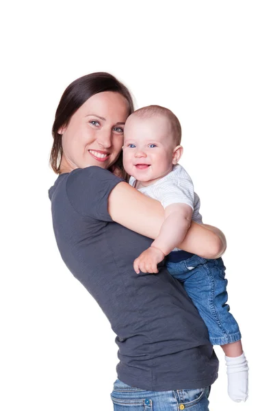 Kvinna med smiley liten pojke — Stockfoto