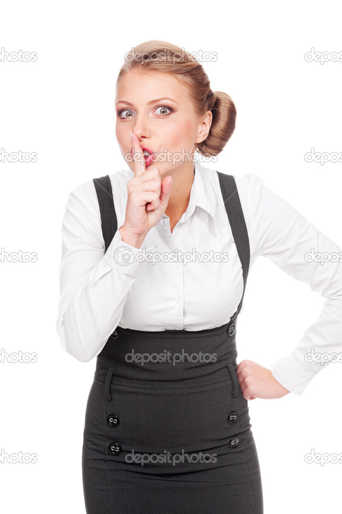 businesswoman making silence sign