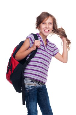 heyecanlı kız sırt çantası elinde