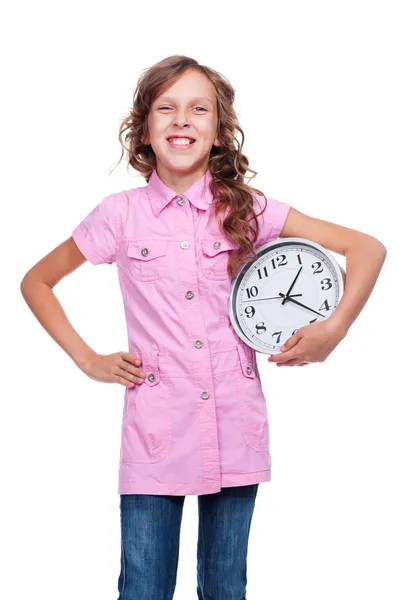 Joyeuse fille avec horloge — Photo