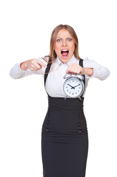 Chefe irritado apontando para o relógio — Fotografia de Stock