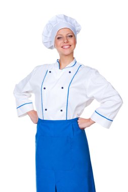 beyaz zemin üzerinde başarılı kadın aşçı