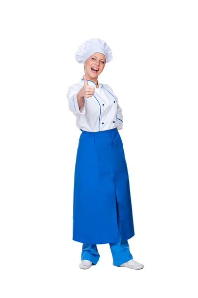 Cozinheiro feliz mostrando polegares para cima — Fotografia de Stock