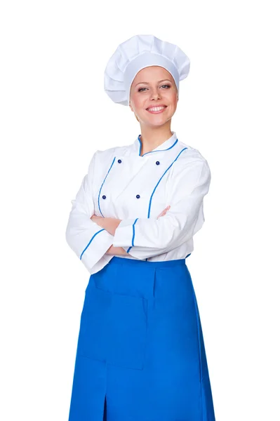 Jovem cozinheira olhando para a câmera — Fotografia de Stock