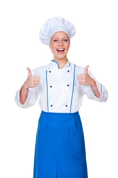 Glad chef showing thumbs up — Stock Photo, Image