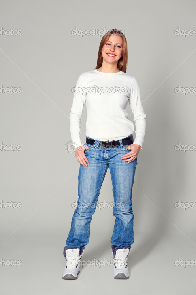 white jumper blue jeans