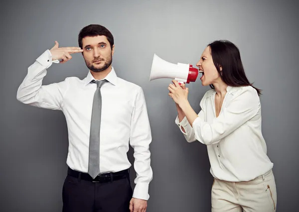 Woman shouting at the tired man — Stock Photo, Image