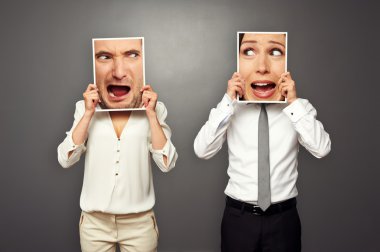 man and woman holding screaming faces clipart