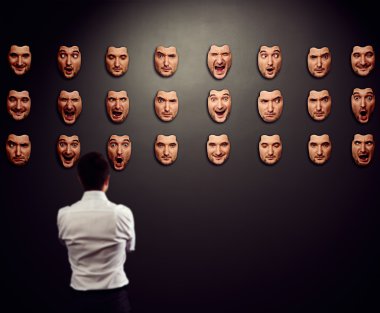 businessman looking at mask clipart