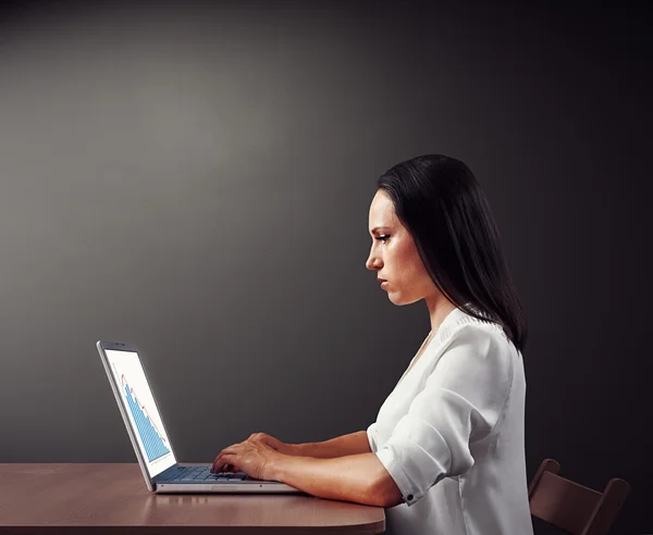 Mujer mirando estadística negativa — Foto de Stock