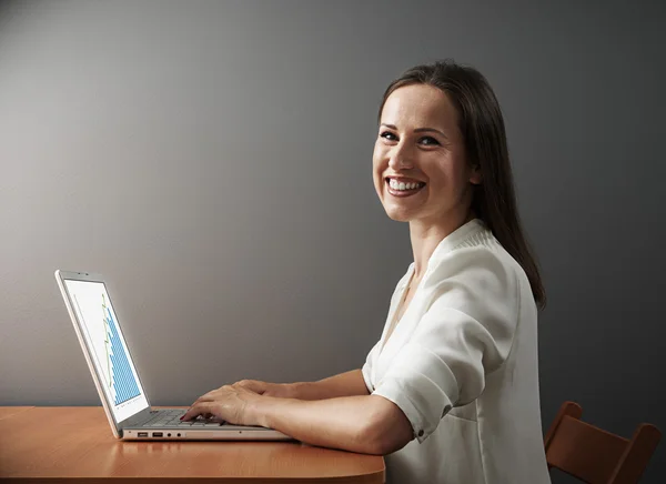 Frau arbeitet mit Laptop — Stockfoto