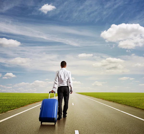 Uomo con borsa blu — Foto Stock