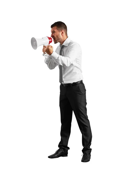 Emotional man with megaphone — Stock Photo, Image