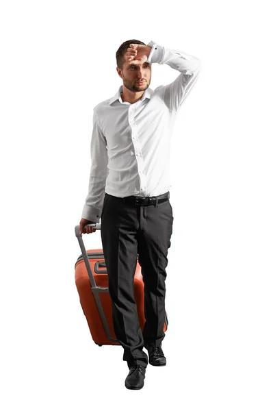 Vermoeid zakenman met koffer — Stockfoto