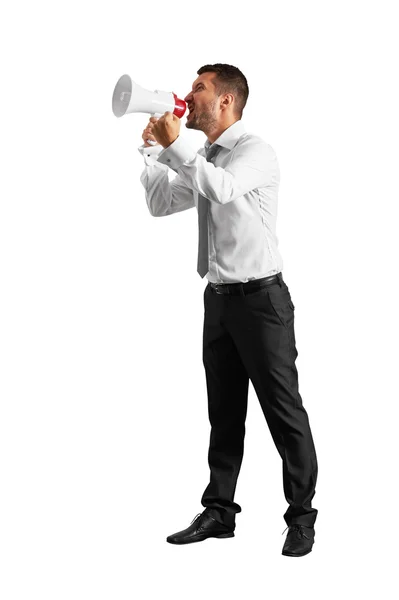 Man with megaphone looking up — Stock Photo, Image