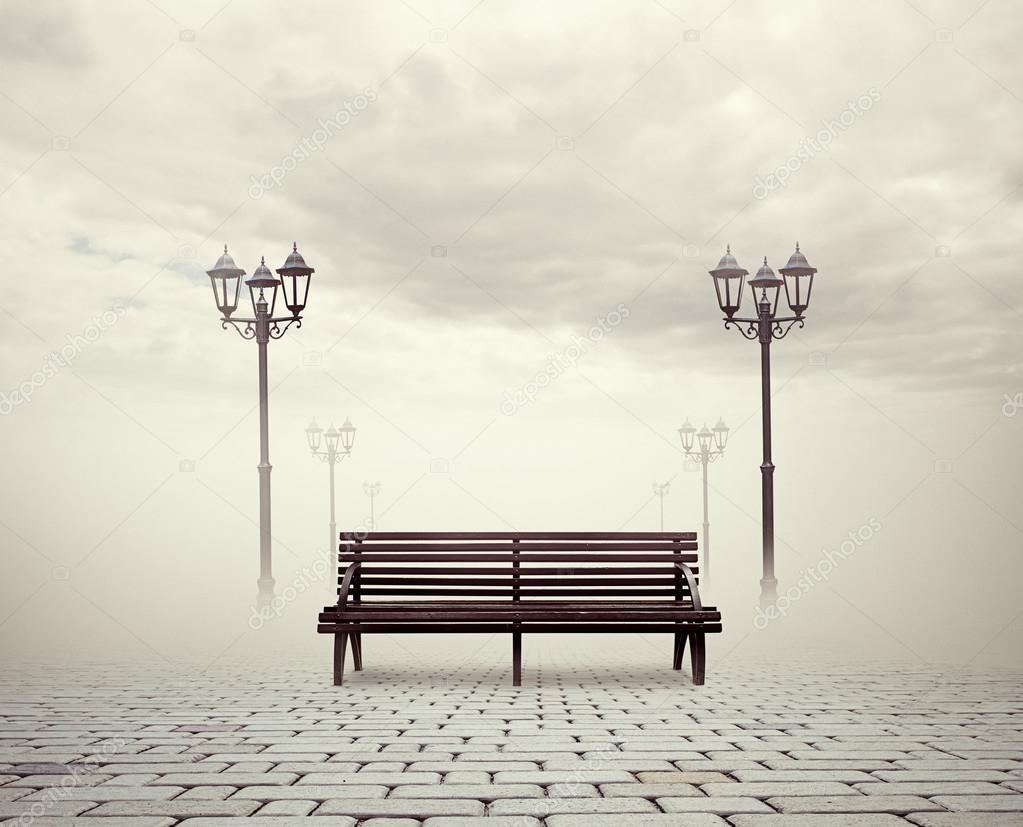 bench and street lamps