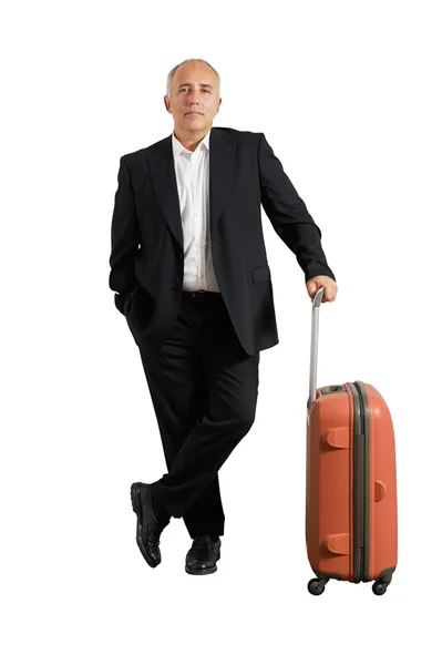 Seriös affärsman med resväska — Stockfoto